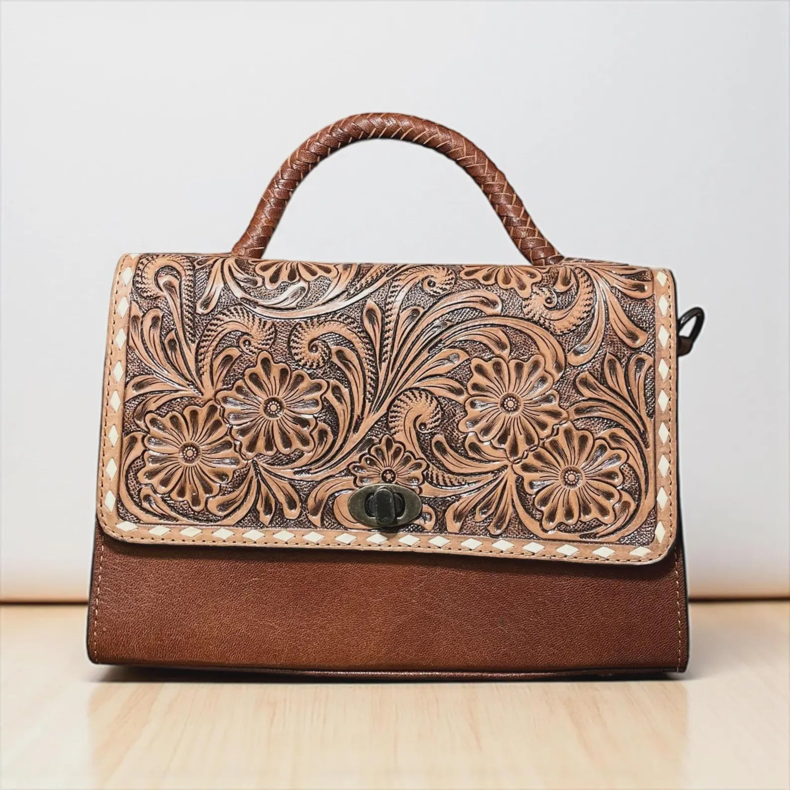 Barcelona Tooled leather crossbody bag, Women Crossbody Purse Ladies Fashion Handbag